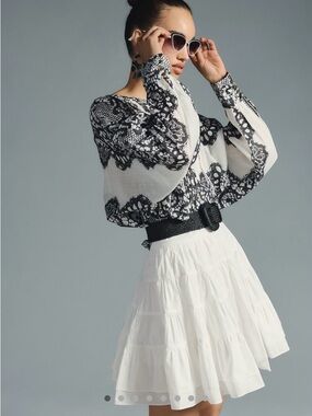 Anthropologie Black and White Floral-Print Crop Top